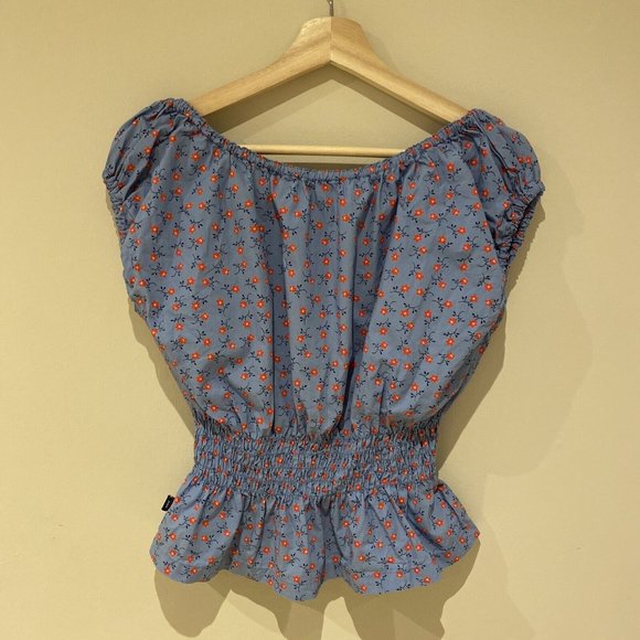 cottagecore Y2K tommy jeans Summer Peasant Smocked Waist Blouse S - Picture 9 of 11